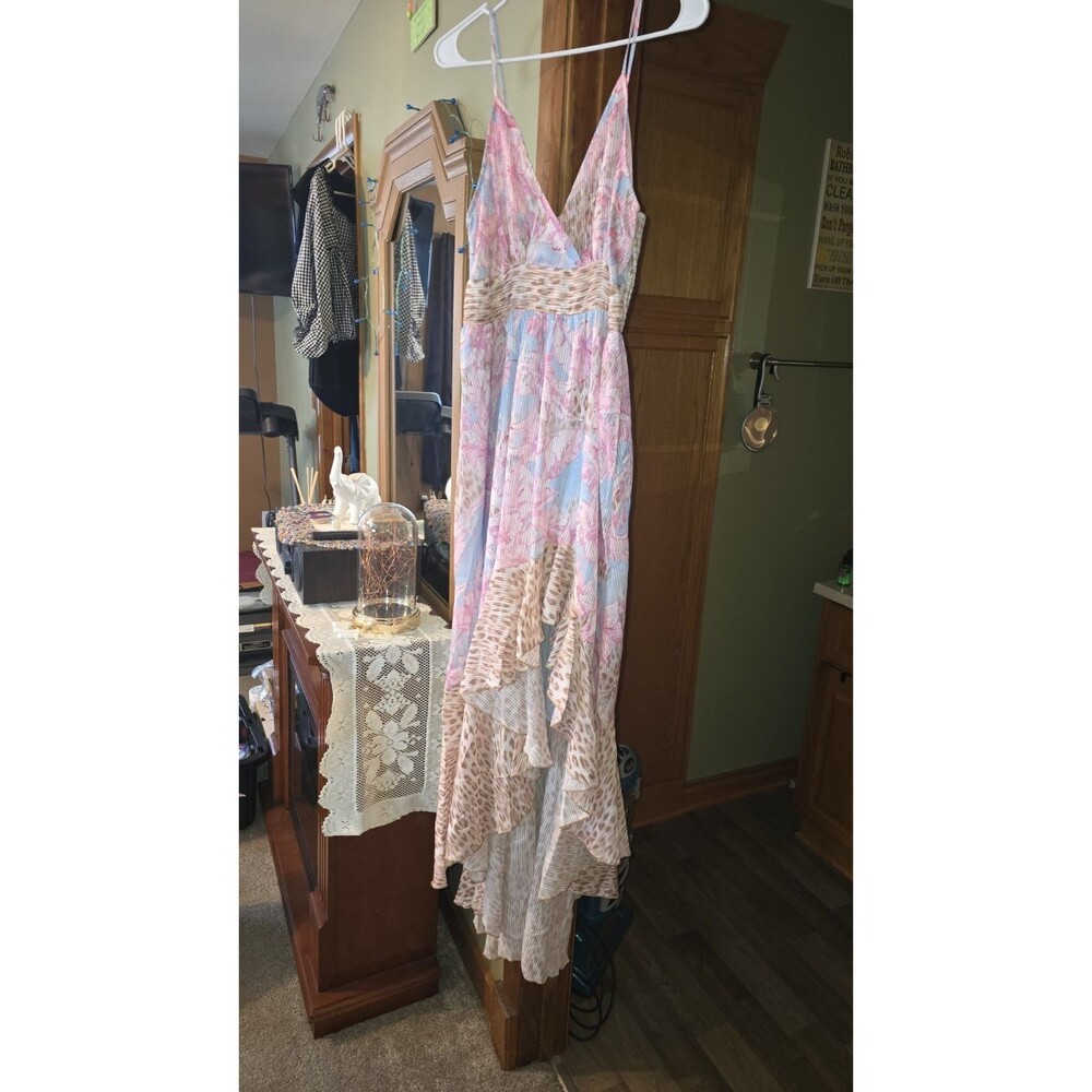 Venus Size:6 Pink Blue Floral Leopard Print High Low Maxi Dress*BRAND NEW*